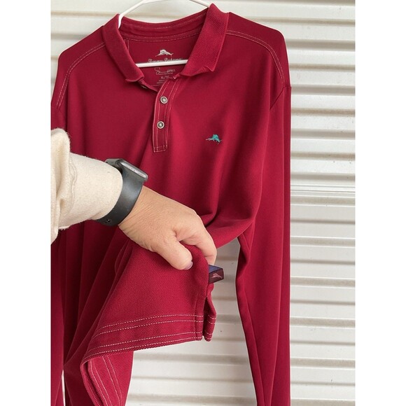 Tommy Bahama Shirt Mens X-Large Polo Supima Cotton Red Long Sleeve - Picture 3 of 6